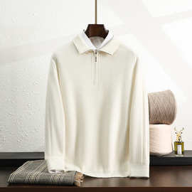 秋冬新款纯色拉链半高领羊绒衫男纯羊绒套头毛衣商务休闲针织衫