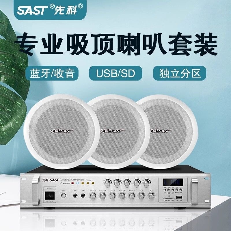 Xianke Sast Ceiling Speaker Set with Constant Voltage Amplifier for Public Address Systems, Ceiling-Mounted Embedded Type