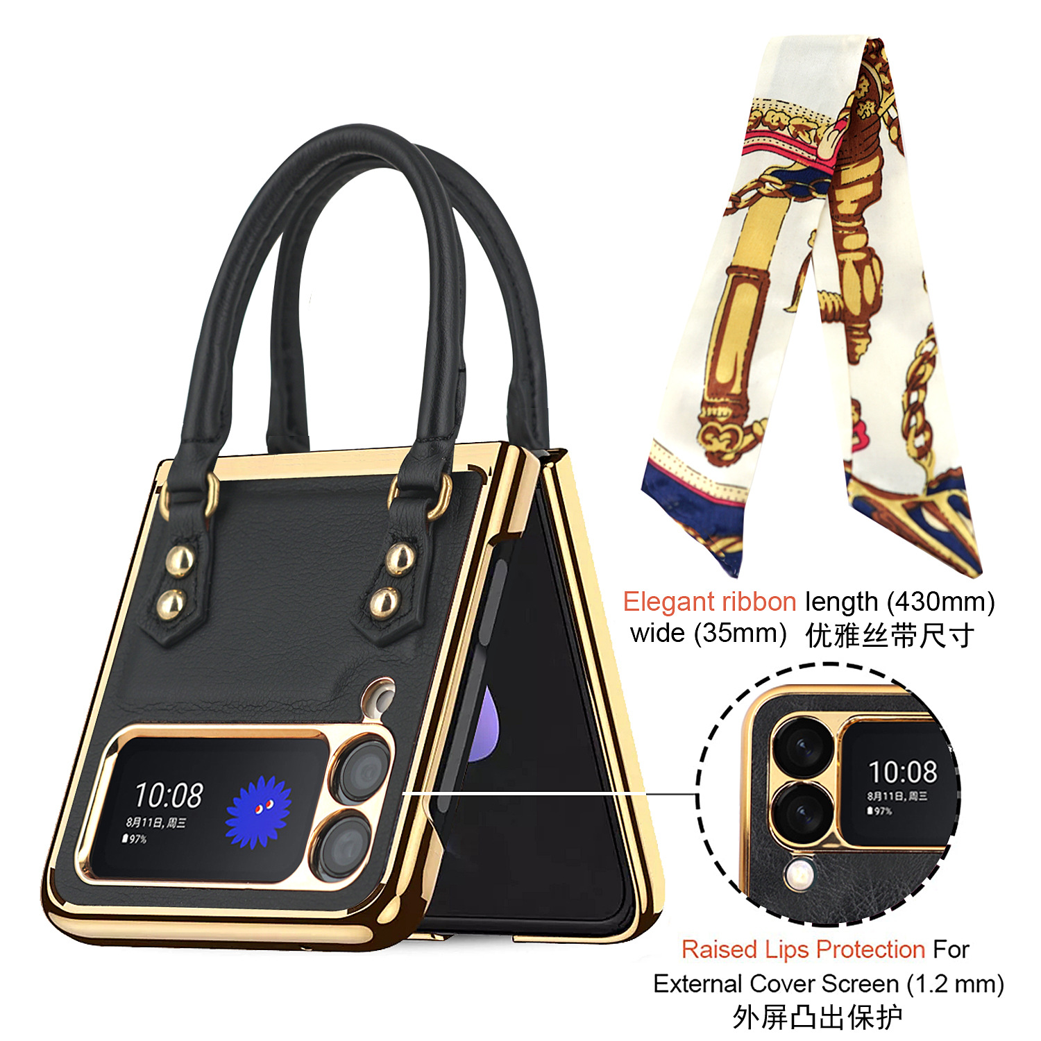 厂家直供适用Galaxy Zflip 3折叠手机时尚丝巾手提全包防摔保护壳