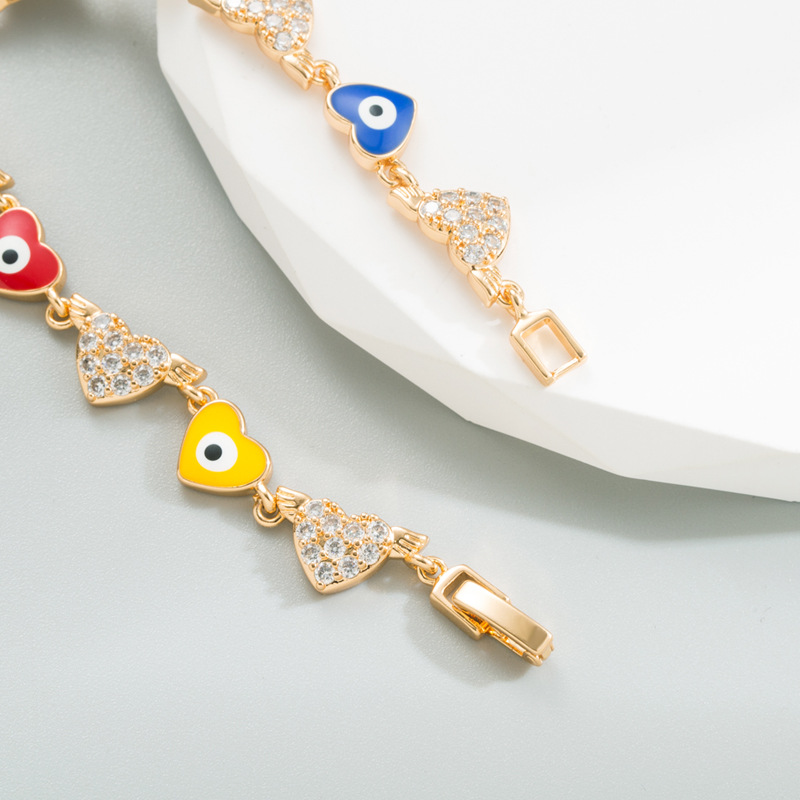 Fashion Heart Shape Copper Bracelets Enamel Inlay Zircon Copper Bracelets