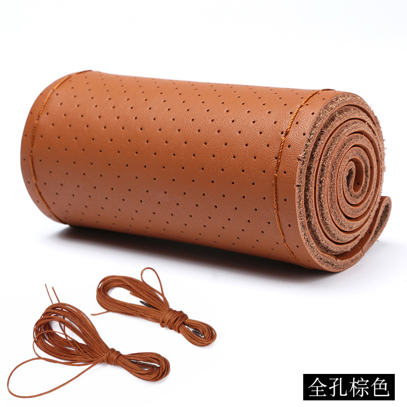 Cubierta de volante de cuero de costura a mano cuatro estaciones cubierta universal de la manija del coche del zurriago