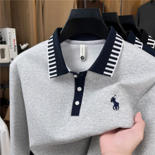 品牌丝光棉男长袖polo衫时尚百搭翻领刺绣小马标T恤卫衣拼色上衣