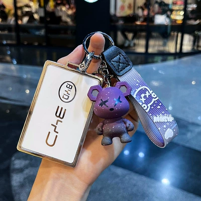 key case Han Song plus Tang Car key bag - byd-card-key-single-shell-white-purple-violent-bear-pendant
