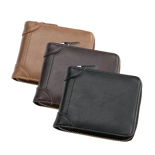 Men's Fashion Short Portable Zipper Multifunctional Leather Large Capacity Multi-Card Slot Coin Bag Wallet Wallet