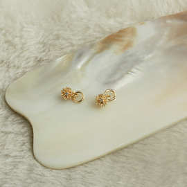 14k包金保色锆石海胆小吊坠 diy手工饰品配件 碎锆石松石吊球挂件