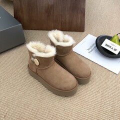 桑坡记忆自主品牌女雪地靴冬季羊皮毛一体厚底松糕增高跟木扣经典
