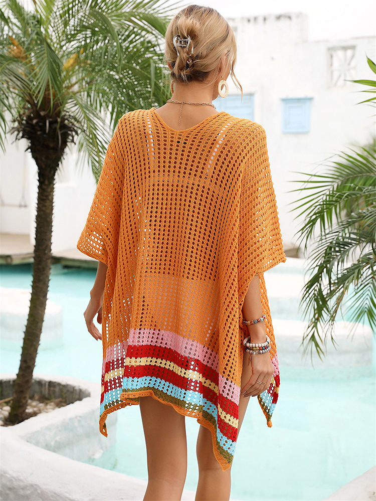 Tunique de plage femme col v en maille couvrante chic et décontractée_voghion.com