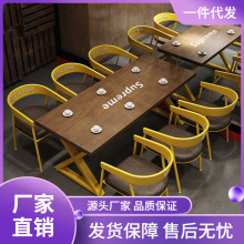 铁艺实木餐桌椅组合工业风餐厅商用小酒馆复古火锅店餐馆酒吧桌椅
