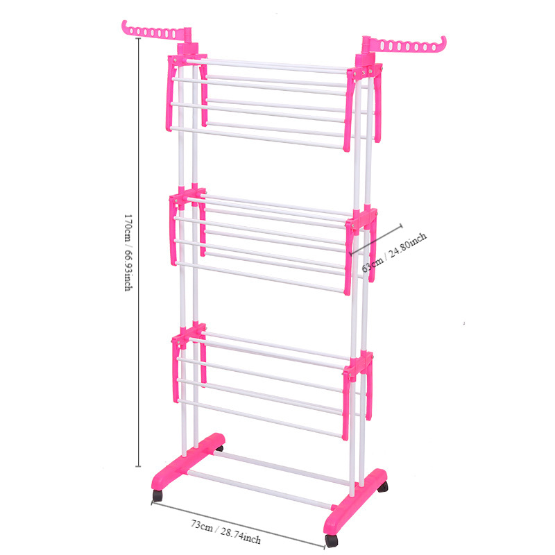 Transfronterizos de tres capas de masaje móvil barbería toallas plegables telescópicas piso doble barra de secado rack