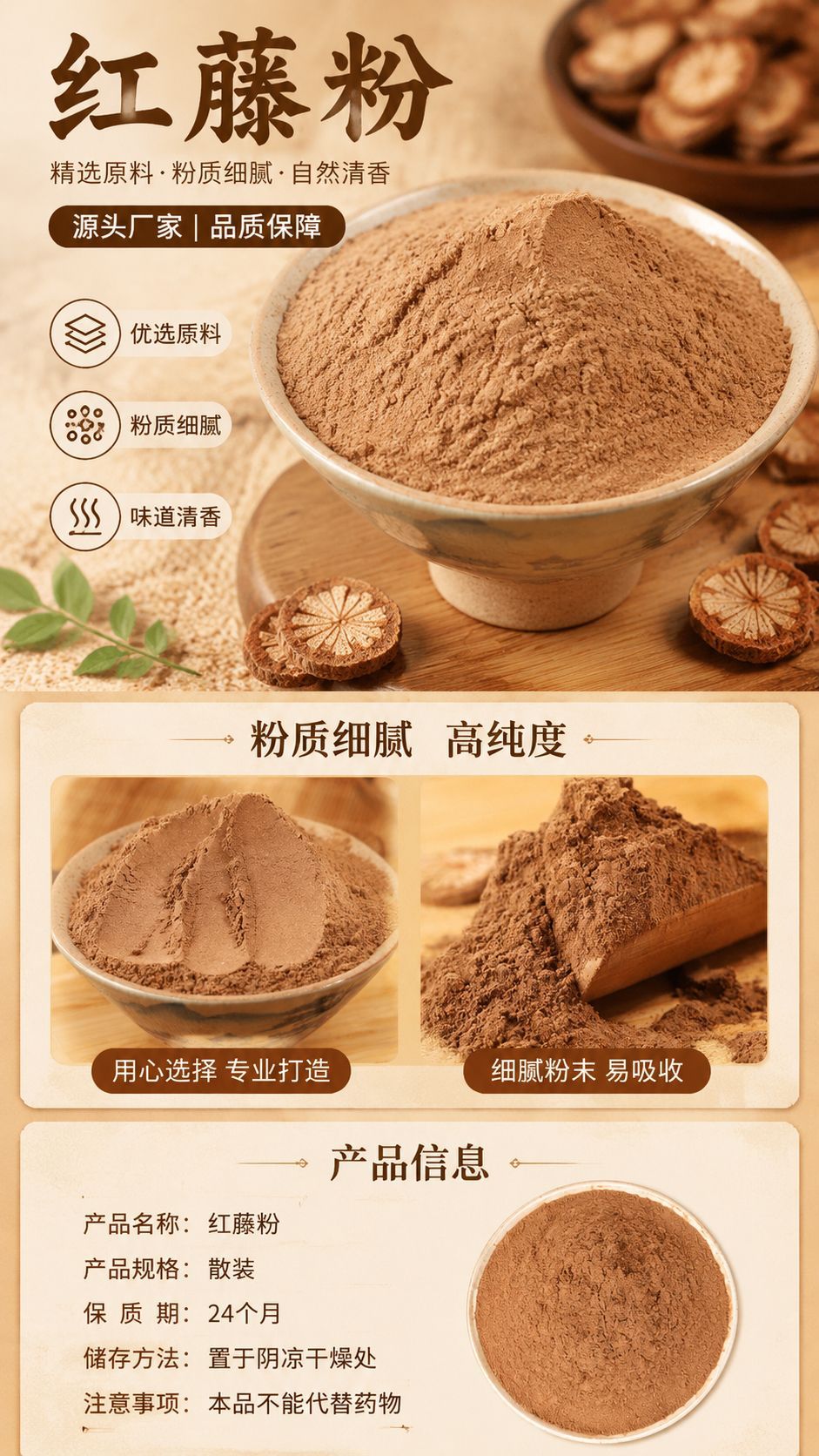 Hong Teng Powder (Sargentodoxa cuneata) — Dried Herbal Stem Powder for External Use overview