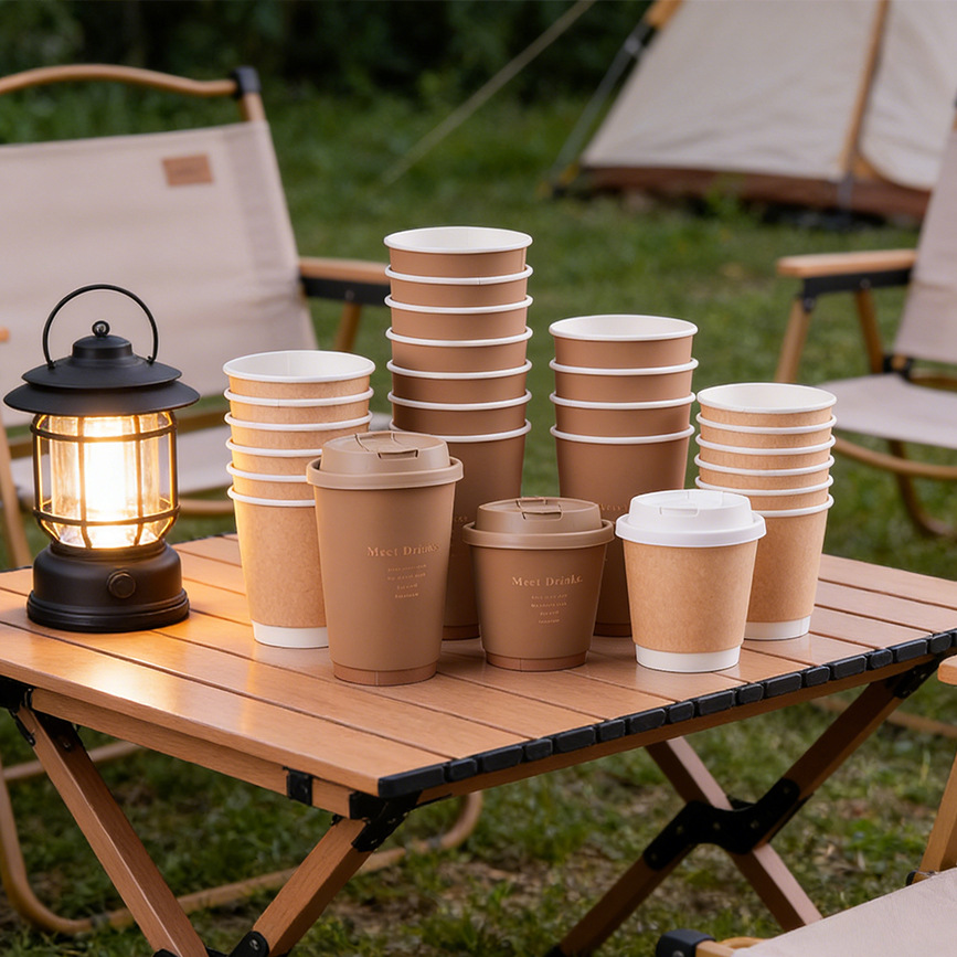 16 oz doble taza de papel compostable ecológico tacto oro rosa logo personalizado taza de bebida caliente comercial