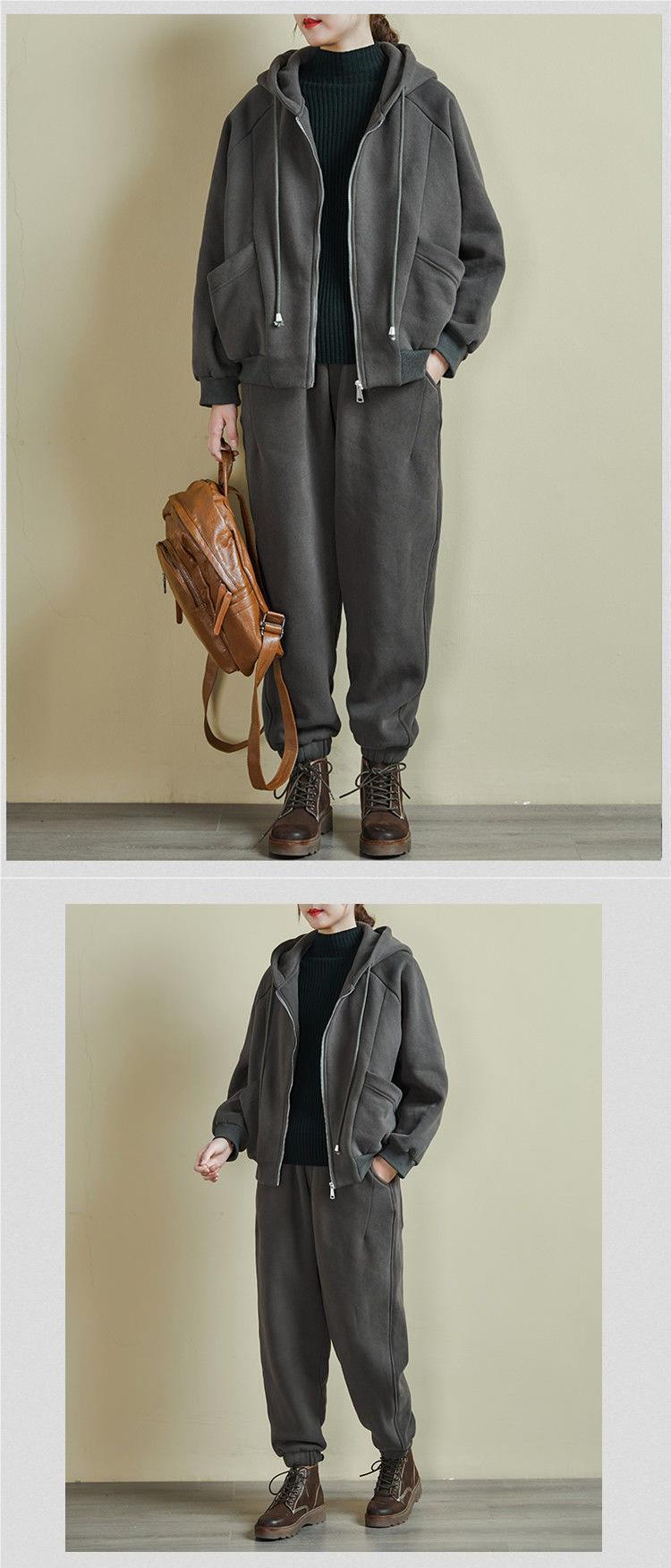 Costum sport pentru femei, toamnă și iarnă, mărime mare, lejer și la modă, pulover cu glugă, ținută casual, costum din două piese_voghion.com