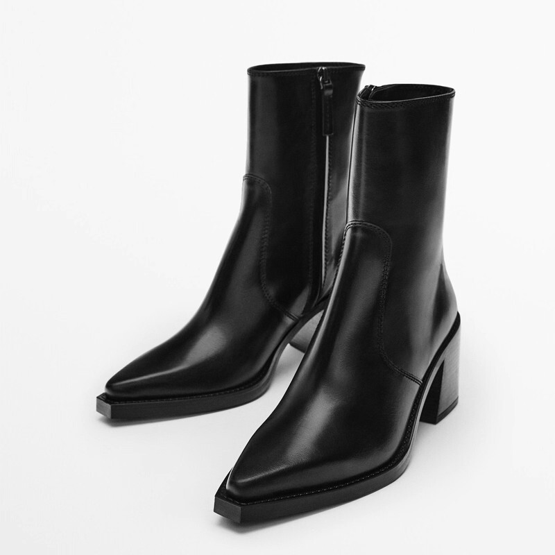 M D Women's Shoes Genuine Leather Pointed Toe Thick Heel Shoes 2025 Autumn and Winter Handmade Retro Women's Boots High Heel Soft Leather Fashion Short Boots