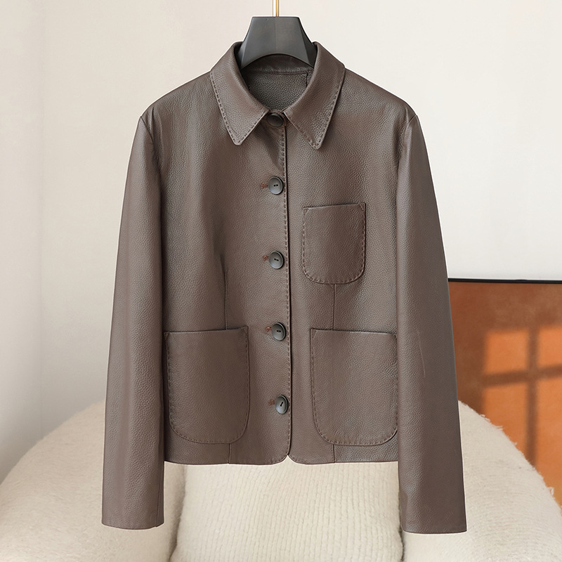 Goatskin Genuine Leather Jacket for Women 2025 Autumn and Winter New Suit Collar Lambskin Women's Leather Jacket Short Jacket