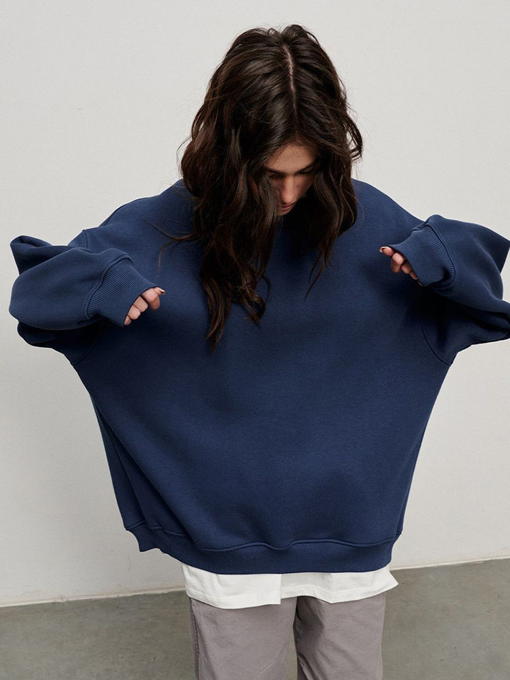 Áo sweatshirt nữ cổ tròn dáng rộng oversize tay dài chất liệu nỉ lông — Hoa màu xám, Màu cà phê, Màu trắng, Xanh navy chi tiết 16