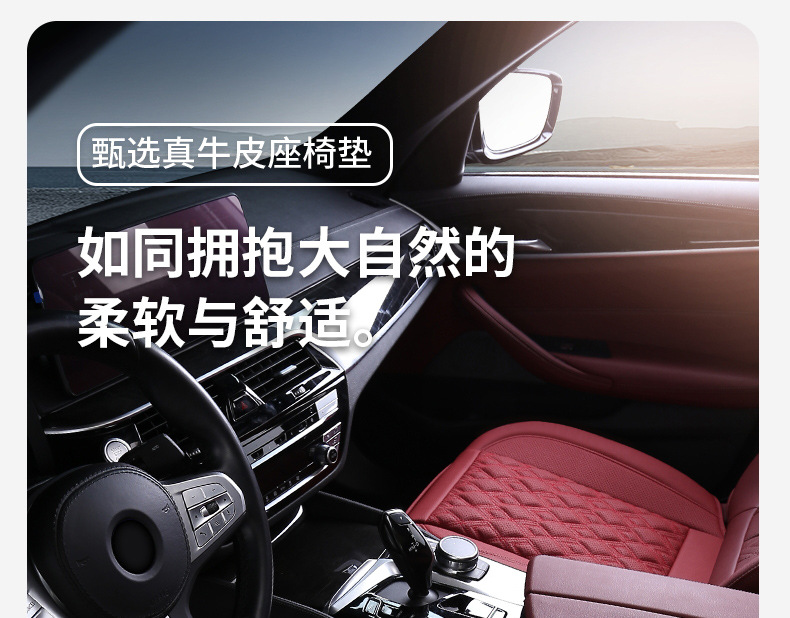 Genuine Leather Car Seat Cushion, High-End, Suitable for All Seasons, Breathable, Single-Piece, Easy to Install, Three-Piece Set, Full Coverage Seat Cushion
