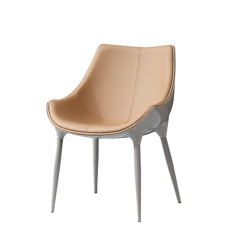 Modern Home Backrest Negotiation Chair Nordic Minimalist First-Layer Cowhide Comfortable Genuine Leather Italian Dining Chair High-End Light Luxury