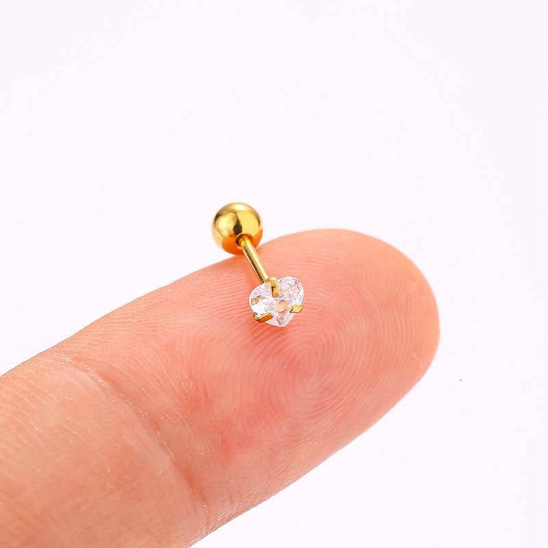 1 Piece Quantity 1 Piece 316L Stainless Steel  Zircon Ear Cartilage Rings & Studs Heart Shape Waterproof Non Tarnish Surgical Steel
