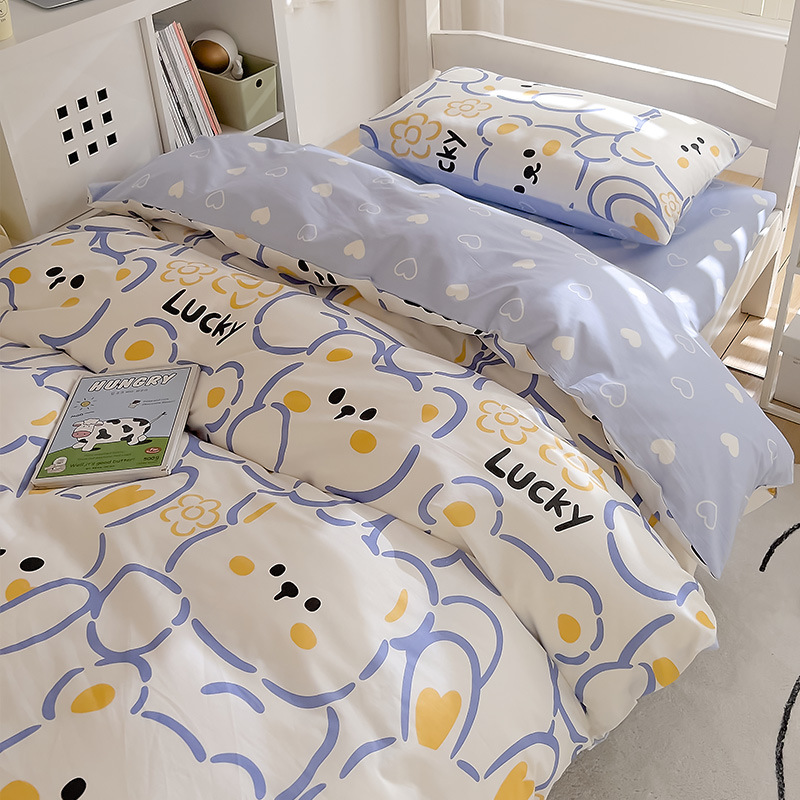 Ropa de cama de dormitorio de estudiantes universitarios de tres piezas de algodón, sábana de algodón, funda de edredón, sábana, cama, traje de cuatro piezas, verano