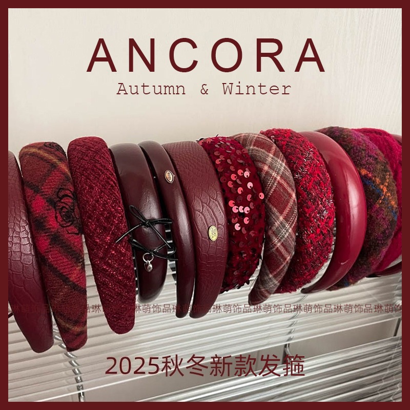 新年红色冬季发箍时尚高级质感韩国新款字母蝴蝶结头箍发饰女