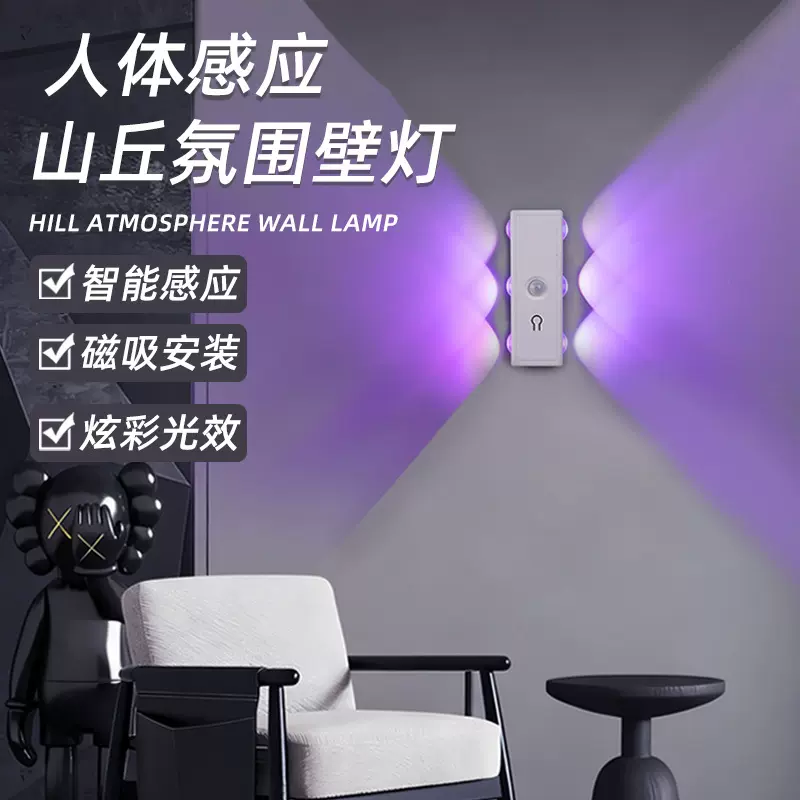 新款智能七彩RGB灯光人体感应磁吸小夜灯充电式跨境猫眼氛围灯