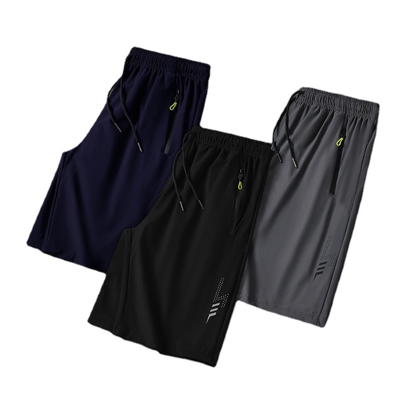 Pantalones cortos de seda de hielo para hombres de verano Delgado desgaste exterior suelto más tamaño impreso Pantalones deportivos casuales pantalones cortos transpirables de secado rápido