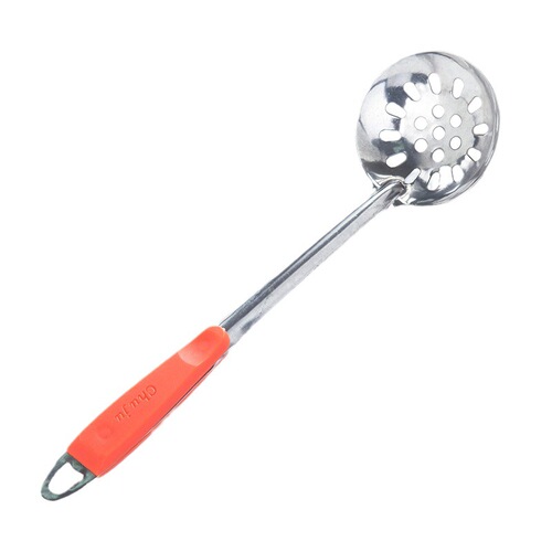 Stainless steel soup spoon can be hung hot pot spoon soup leak plastic handle thickened hot pot spoon soup leak color handle hot pot spoon leak