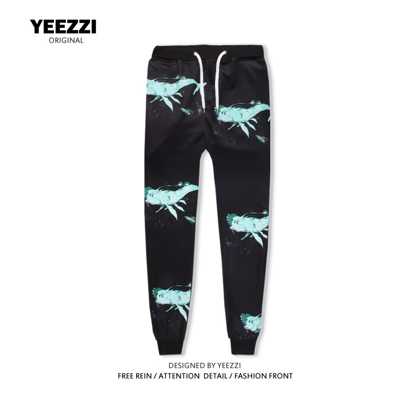 West Coast 3D Printed Black Blue Whale Pants European and American Trendy Brand 3D Floral Fitness Travel Sports Casual Cosplay Pants West Coast 3D Printed Black Blue Whale Pants European and American Trendy Brand 3D Floral Fitness Travel Sports Casual Cosplay Pants