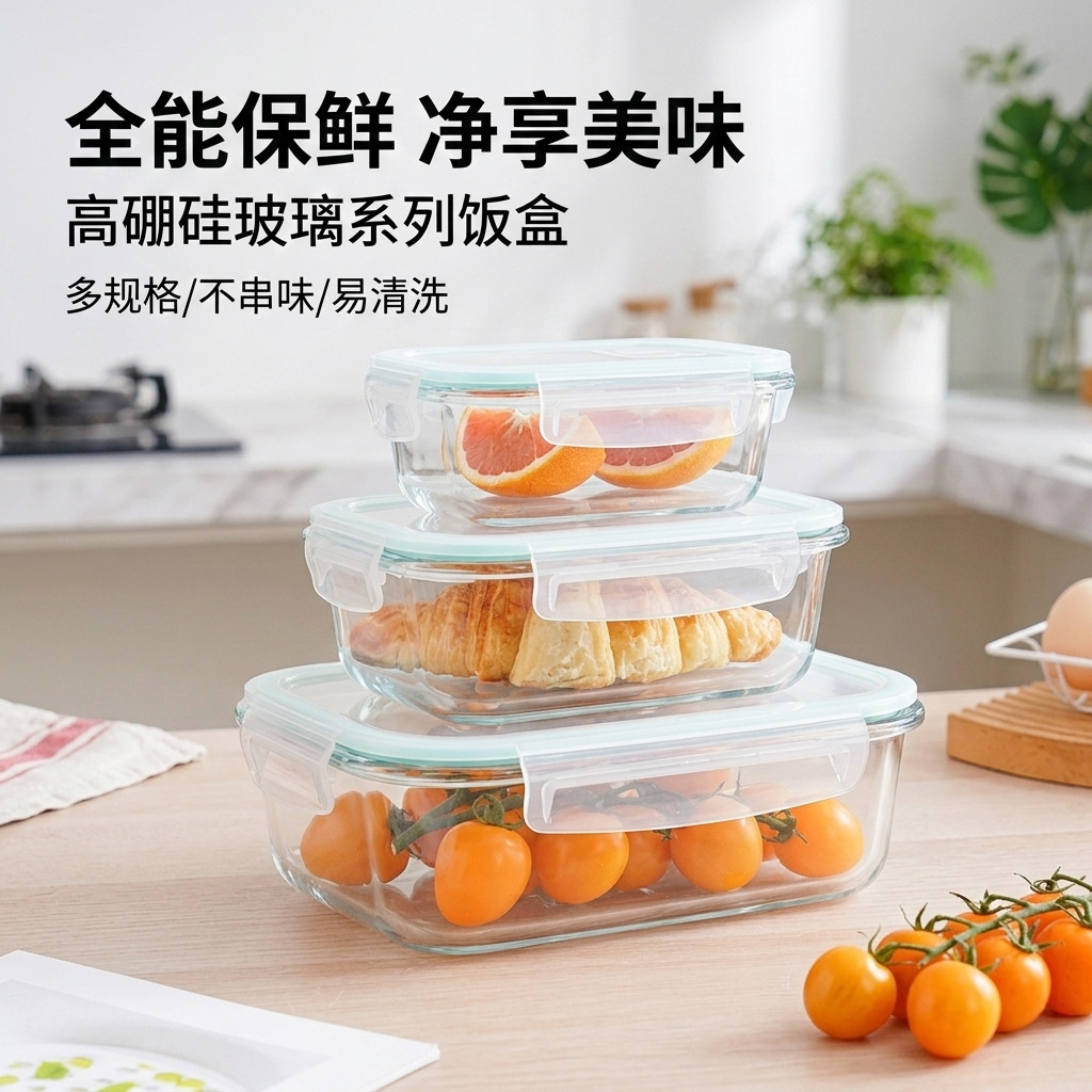 微波炉加热玻璃饭盒冰箱保鲜碗带盖密封盒便当盒学生大容量午餐盒