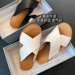 閉眼入！好穿百搭～柔軟牛皮交叉拖鞋外穿涼拖女夏季新041307