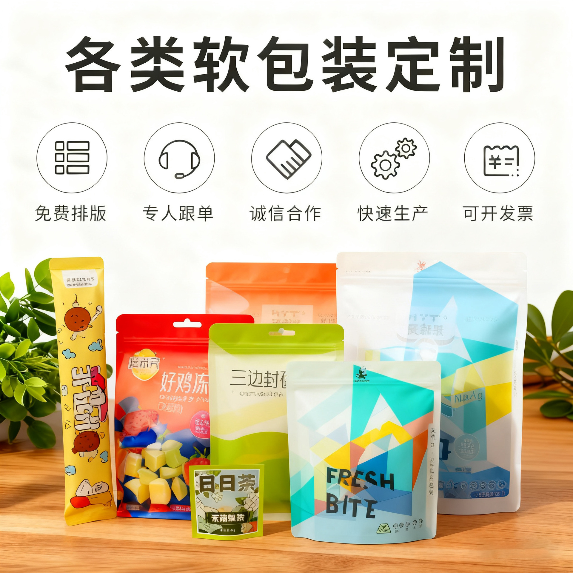 定制各类包装袋食品袋铝箔袋茶叶袋彩色真空袋三边封拉链袋自封袋