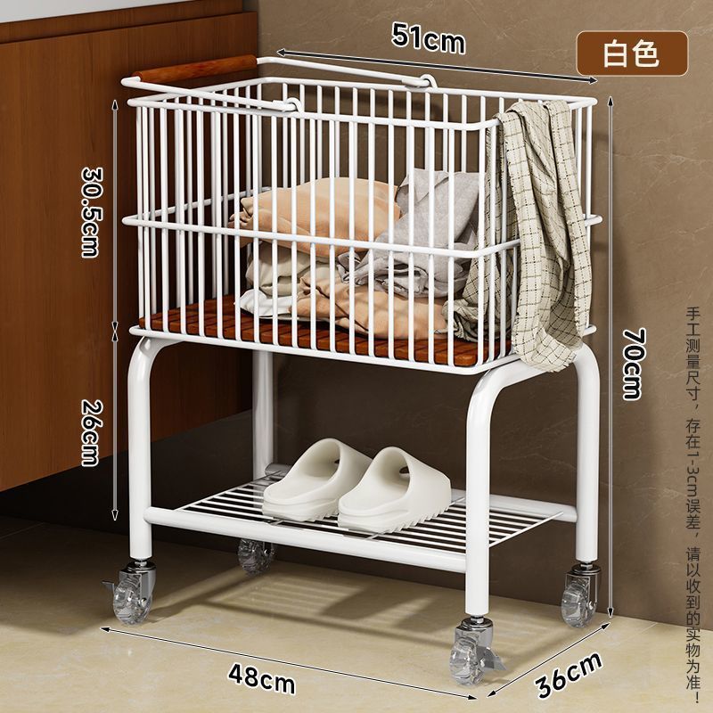 中古风脏衣篮浴室双层衣服收纳篮卫生间移动洗衣脏衣篓推车置物架|undefined