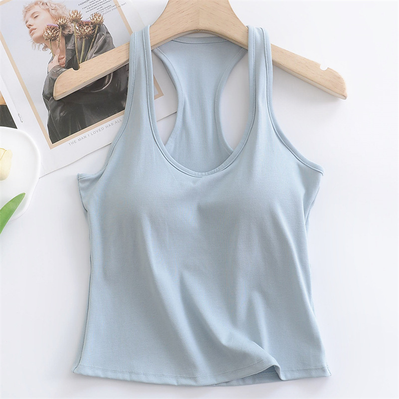 Tencel Lyocell All-match I-back Camisole Women's Summer Cool-feeling Chest Pad One-piece Deep U-neck Top