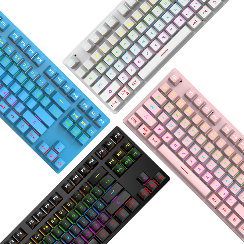 Yunguoguo K7 computadora de oficina Teclado mecánico con cable ABS keycap 87 juego clave e-sports teclado luminoso al por mayor