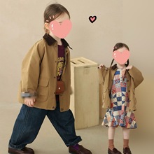 现货~2025秋季新女童小众复古短款翻领风衣外套儿童休闲洋气上衣