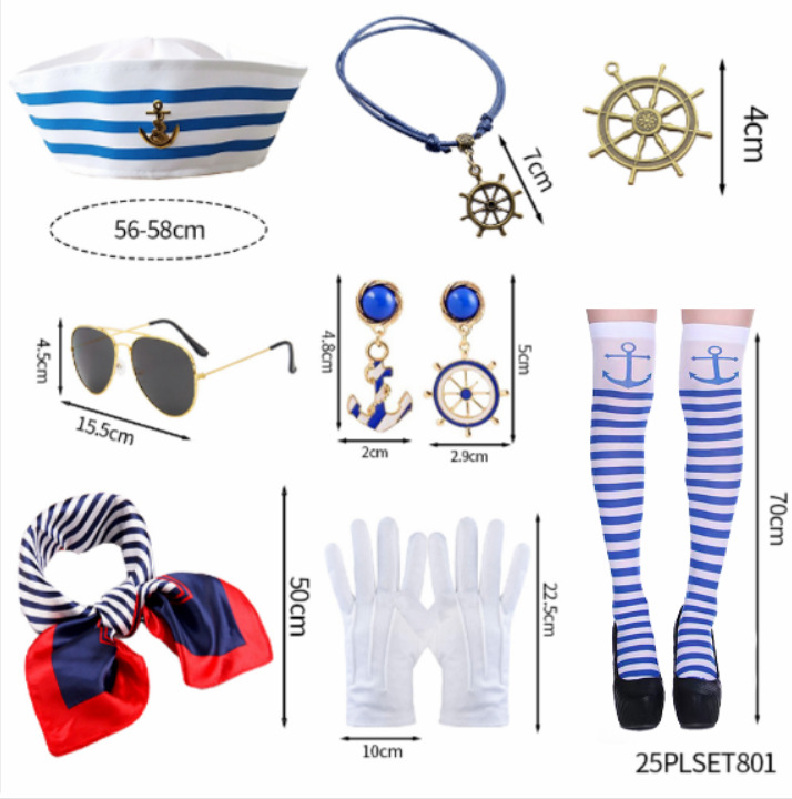 Suministros para fiestas transfronterizas Juego de roles Sombrero de marinero Pañuelo cuadrado Sombrero azul marino Policía militar Accesorios de vestir Disfraces