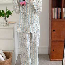 实拍 睡衣春秋女士ins风简约休闲新款卡通熊长袖套装家居服