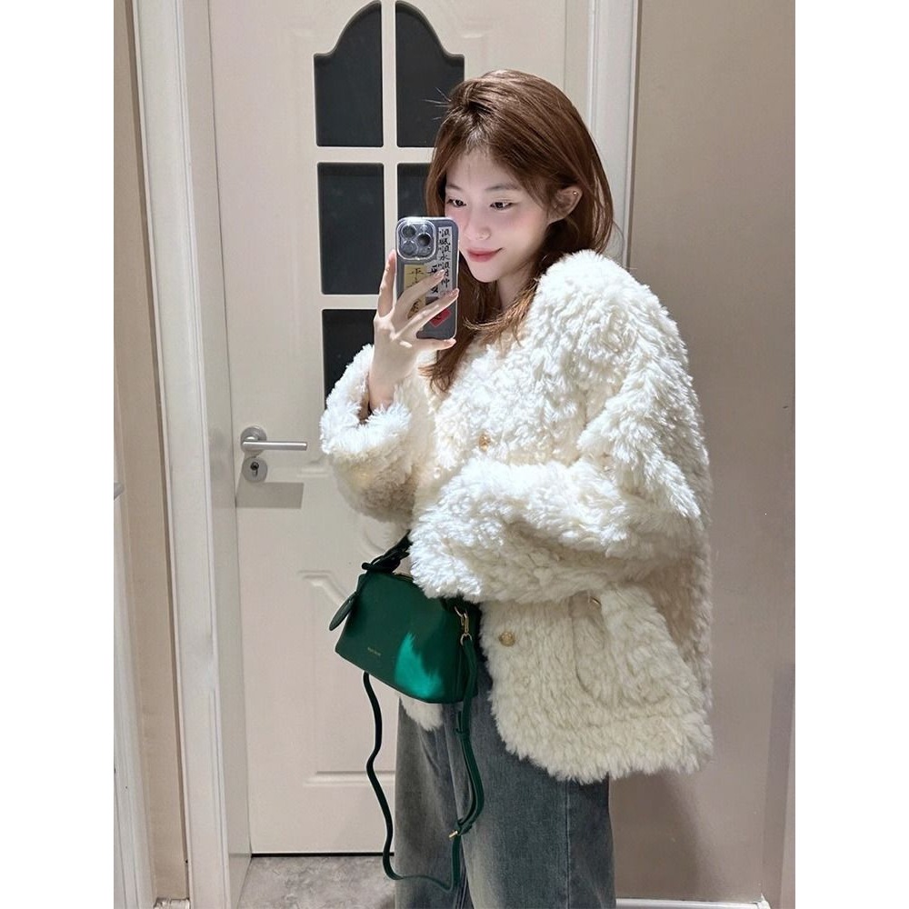 小香风羊羔毛外套女冬季新款高级感奶fufu加厚小个子毛绒上衣短款