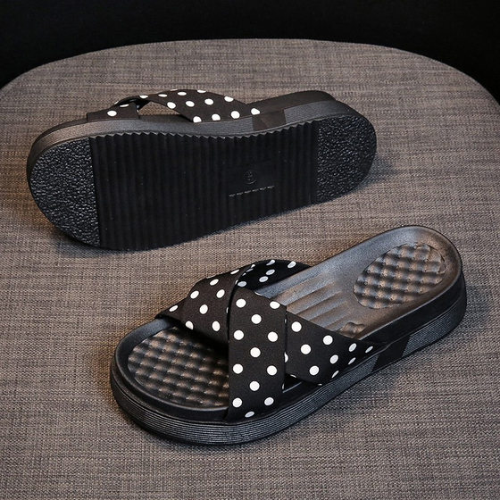 Polka-Dot Sandals for Women Ins Trbottom 2023 Summer Korean Style Fashionable Outer Wear Thick-Soled Cross Fairy Beach Shoes
