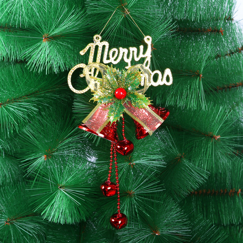 圣诞铃铛英文牌挂钟双铃铛圣诞树挂件圣诞装饰品绿叶红果风铃挂饰
