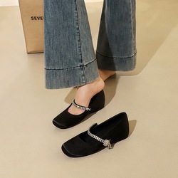 835-K218 Korean version rhinestone flat heeled shoes with increased height inside satin women's shoes round toe shallow mouth temperament single shoe for women