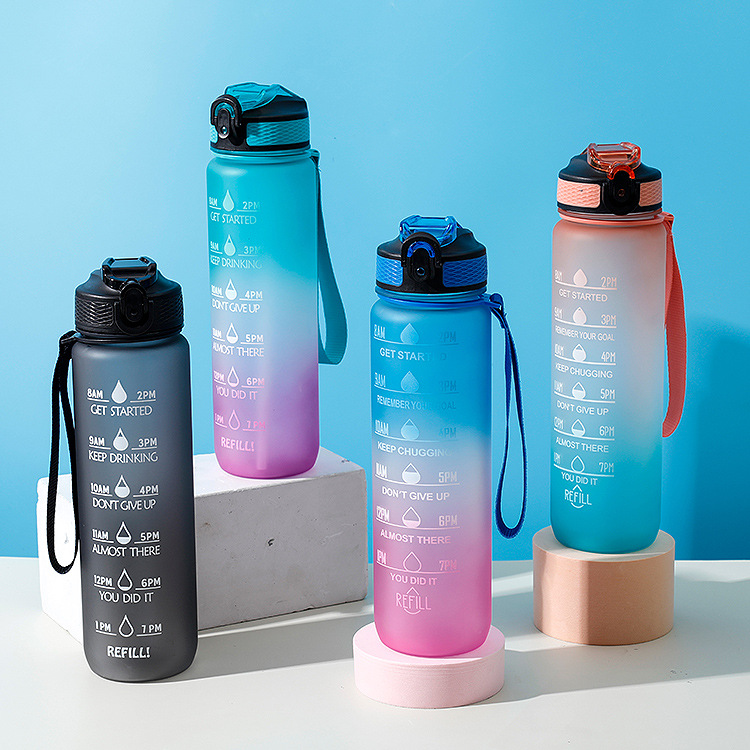 Amazon Sports Water Bottle 1000ml Bounce Cup Gradient Cup Rainbow Trendy Sports Water Bottle Portable Space Cup