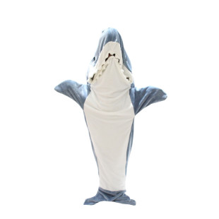 Cross-border 2023 cartoon new shark head snap button hand side open sleeping bag one-piece pajamas flannel