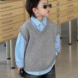 男童针织毛衣背心2025春秋新款帅气时髦学院风幼儿园马甲外搭上衣