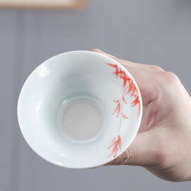 阅锐手绘茶滤茶叶过滤器釉下彩仿古功夫茶具配件全瓷细孔茶漏茶隔