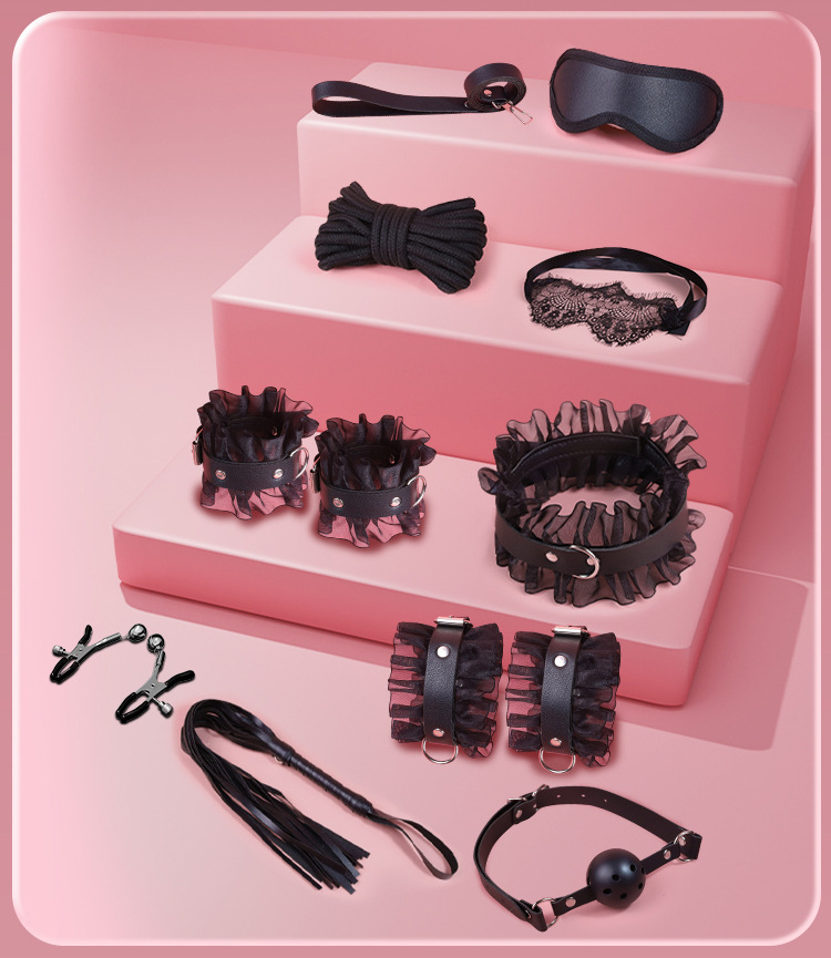Lace Handcuffs Couple Bondage Set with Faux Leather Restraints, 10-Piece Adult Play Kit — detail image 21