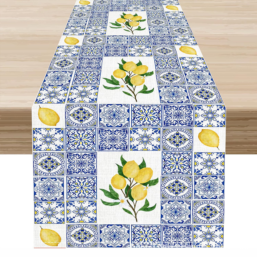 Nuevo verano limón lino bandera de mesa de fiesta al aire libre decoración de mesa de té de tela en el hogar bandera de mesa de té