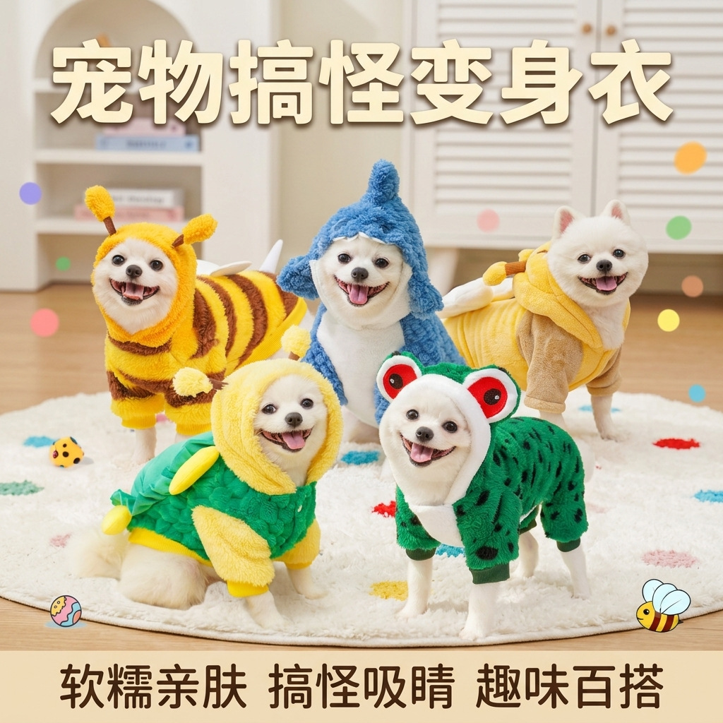 宠物狗狗衣服猫咪秋冬四脚卡通搞怪变身装猫咪服饰狗衣服用品批发