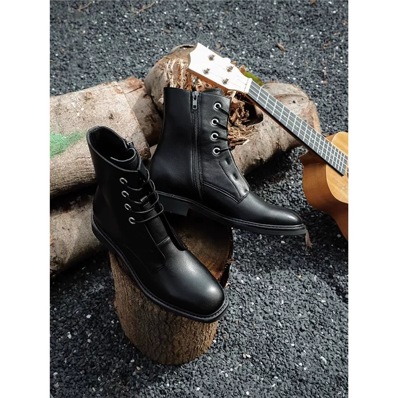 Новые стильные ботинки Мартин 2025 года, оптом, без этикеток, на толстой молнии, плоские, британская кожа, мотоциклетный стиль, рабочая одежда.
