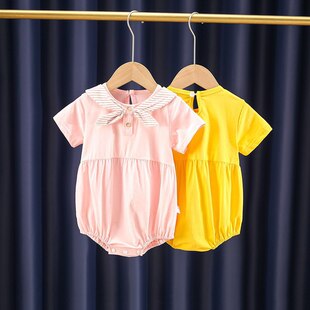 Cute Bow Tie Children's Clothing Girl Baby Summer Half-sleeve One-piece Skirt Bag Fat Clothes Home